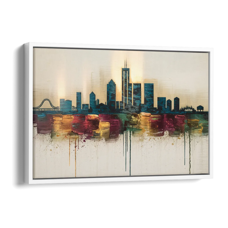 Detroit Skyline Silhouette Side - White Canvas Wall Art