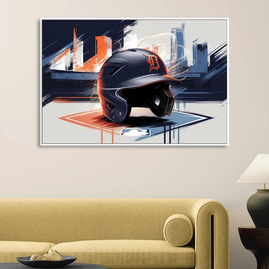 Detroit Tigers Baseball Sitting Room - White Canvas Wall Art