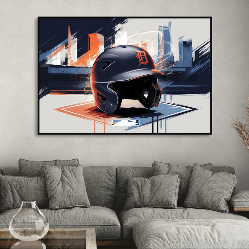 Detroit Tigers Baseball Sitting Room - Black Canvas Wall Art