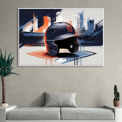 Detroit Tigers Baseball Living Room - White Canvas Wall Art
