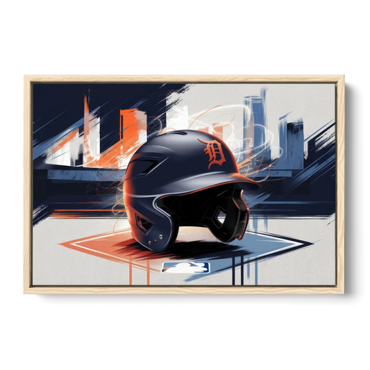 Detroit Tigers Baseball - Oak Framed Canvas Wall Art - Front