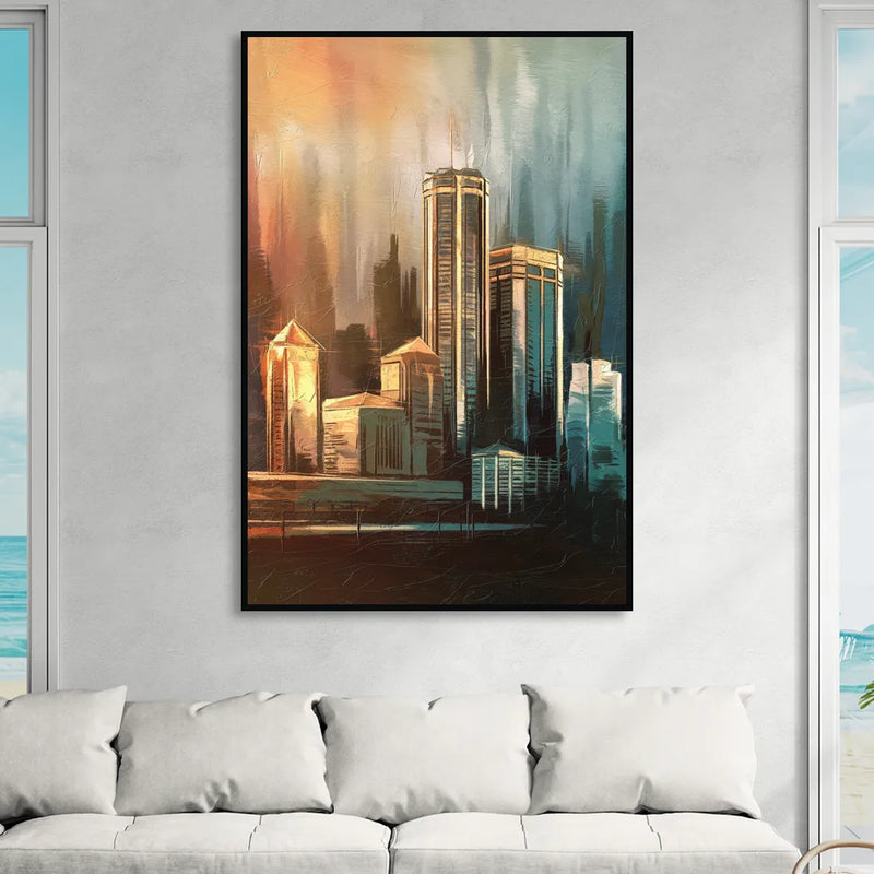 Detroit Urban Skyline Sitting Room - Black Canvas Wall Art
