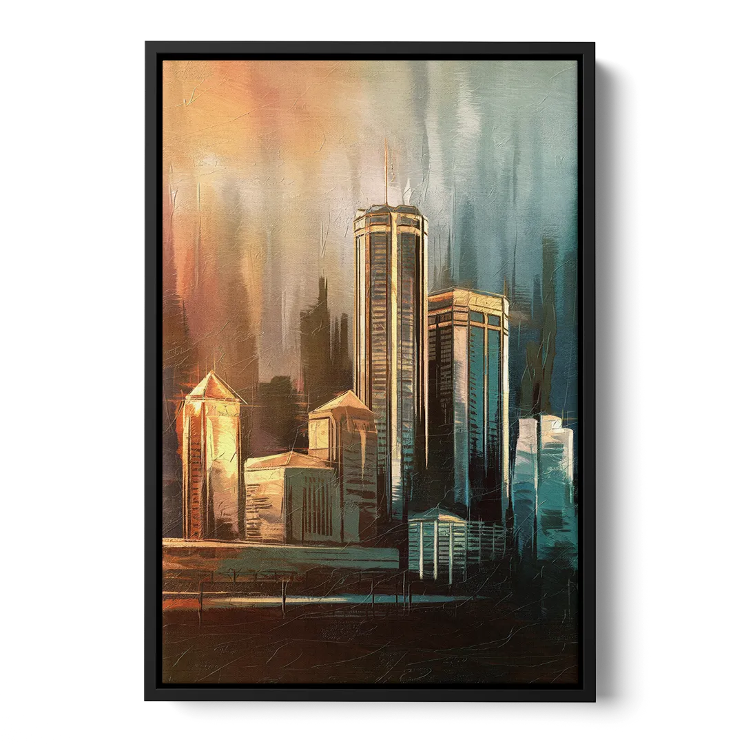 Detroit Urban Skyline Front - Black Canvas Wall Art