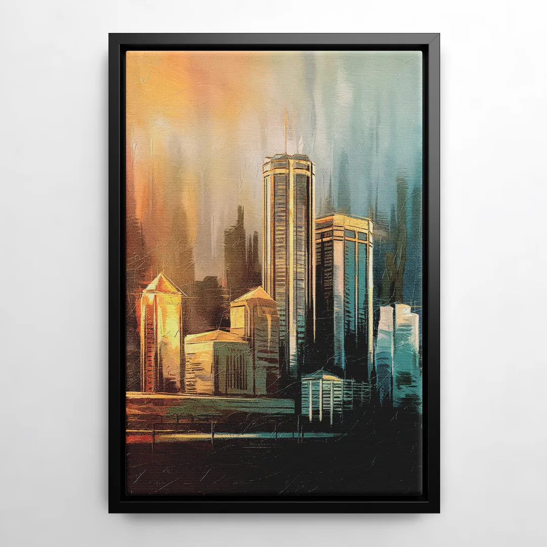 Detroit Urban Skyline - Black Frame Canvas