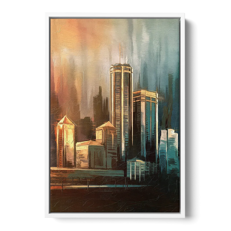 Detroit Urban Skyline Front - White Canvas Wall Art