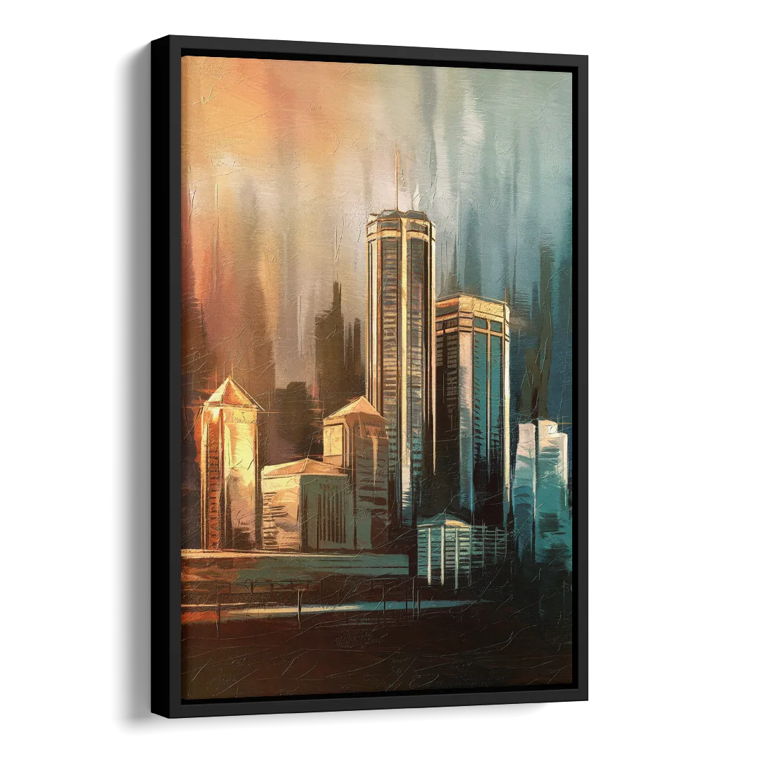 Detroit Urban Skyline Side - Black Canvas Wall Art