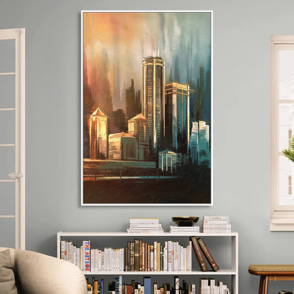 Detroit Urban Skyline Living Room - White Canvas Wall Art