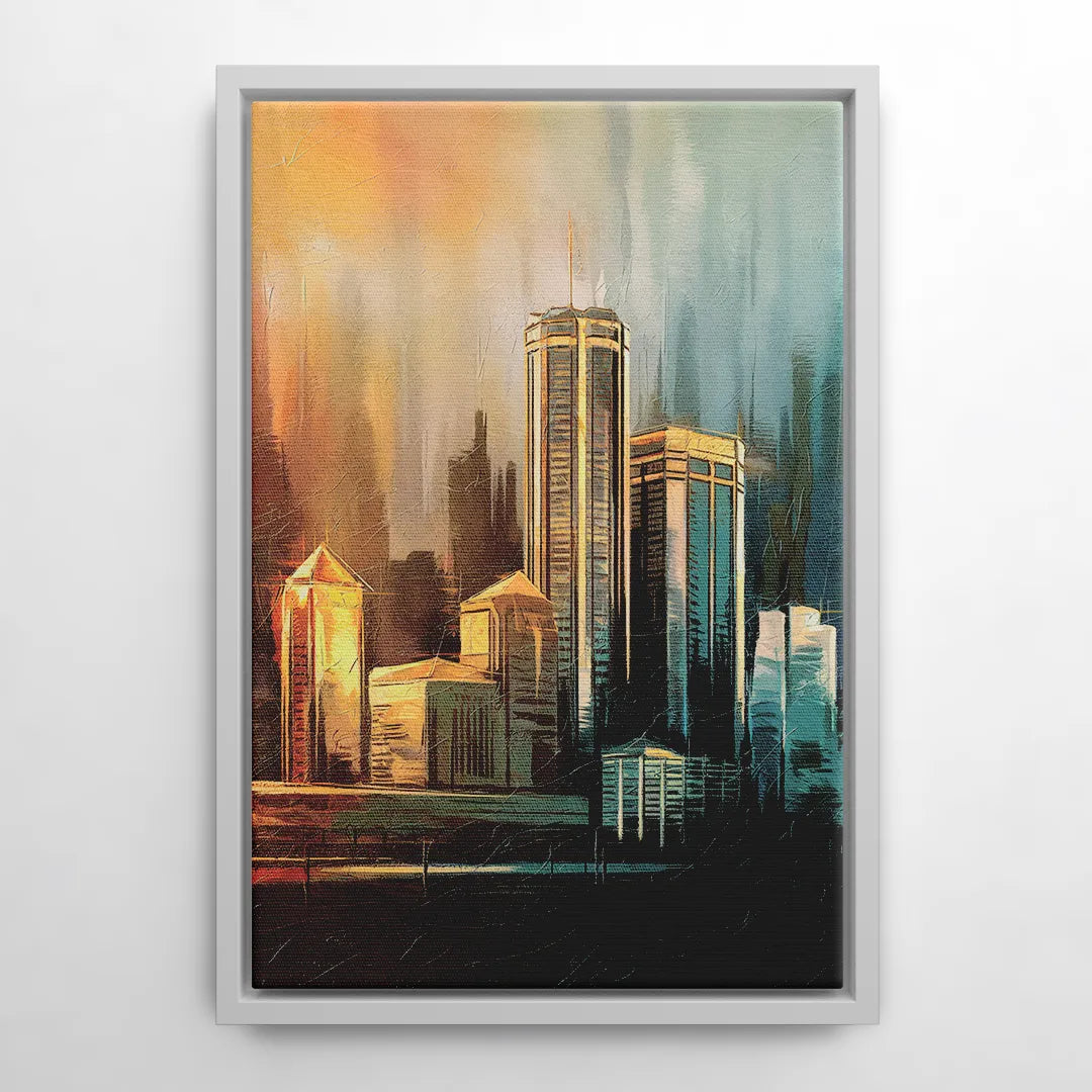 Detroit Urban Skyline - White Frame Canvas