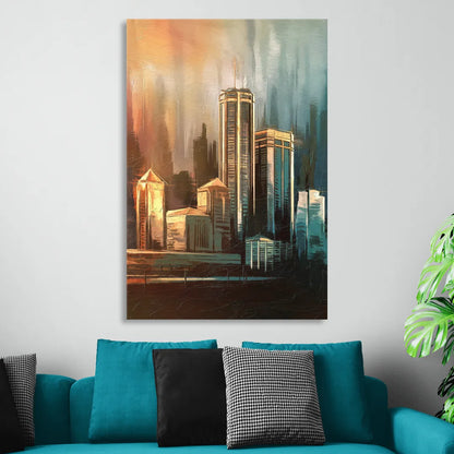 Detroit Urban Skyline Living Room - Canvas Wall Art