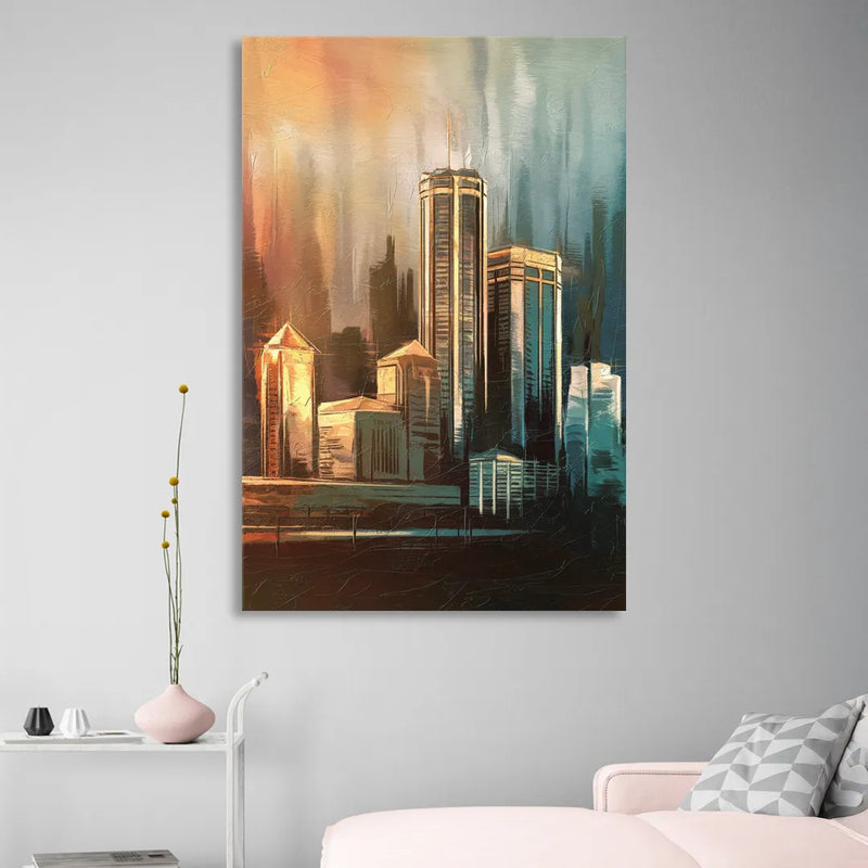Detroit Urban Skyline Sitting Room - Canvas Wall Art