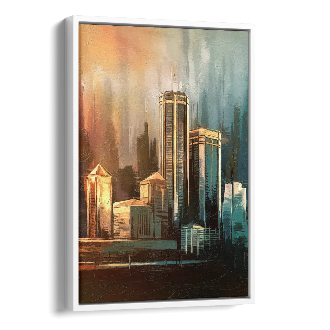Detroit Urban Skyline Side - White Canvas Wall Art
