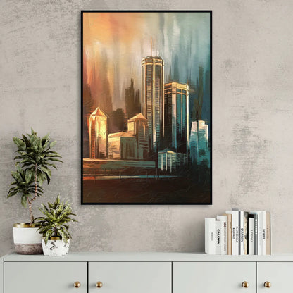Detroit Urban Skyline Living Room - Black Canvas Wall Art