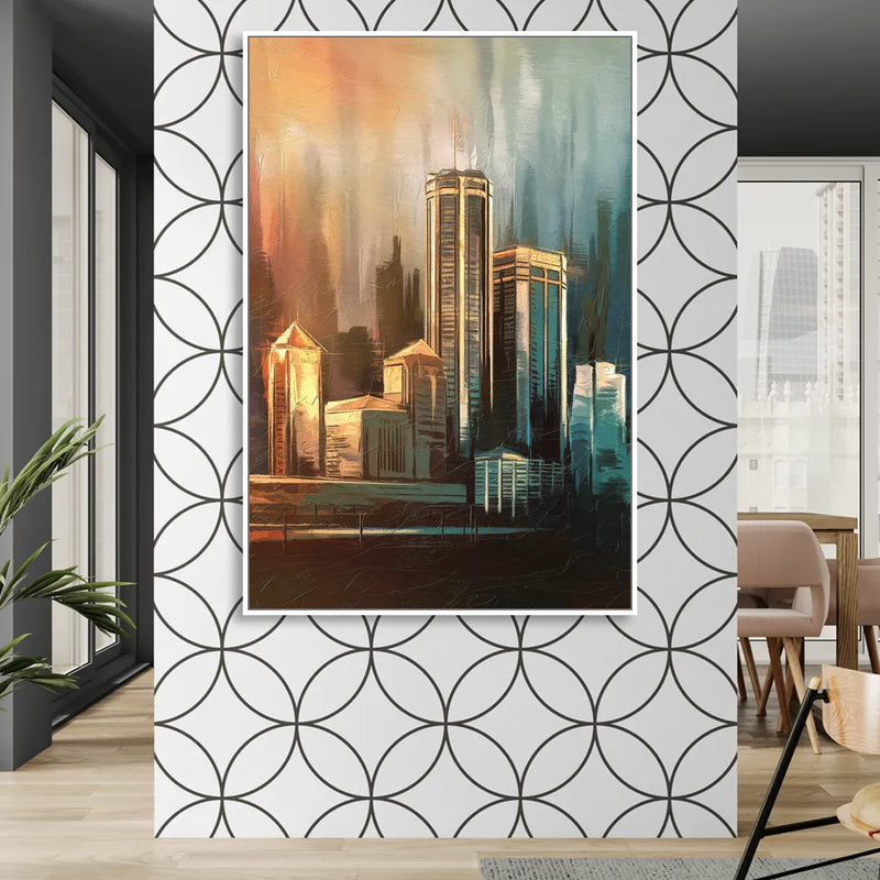 Detroit Urban Skyline Sitting Room - White Canvas Wall Art
