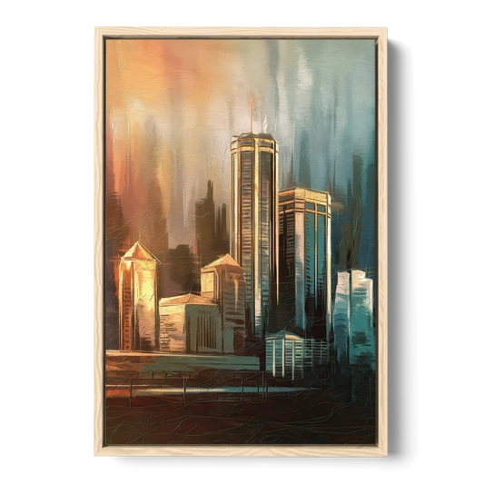 Detroit Urban Skyline - Oak Framed Canvas Wall Art - Front
