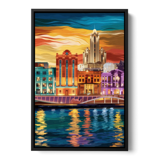 Detroit Vibrant Cityscape - Black Framed Canvas Wall Art - Front