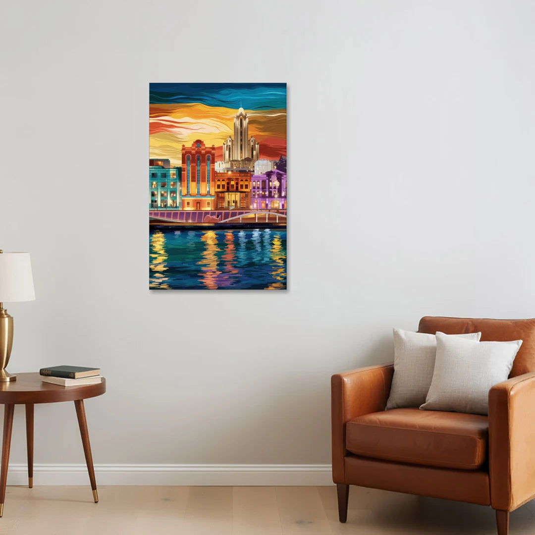 Detroit Vibrant Cityscape - Canvas Wall Art - Sofa - 24x36