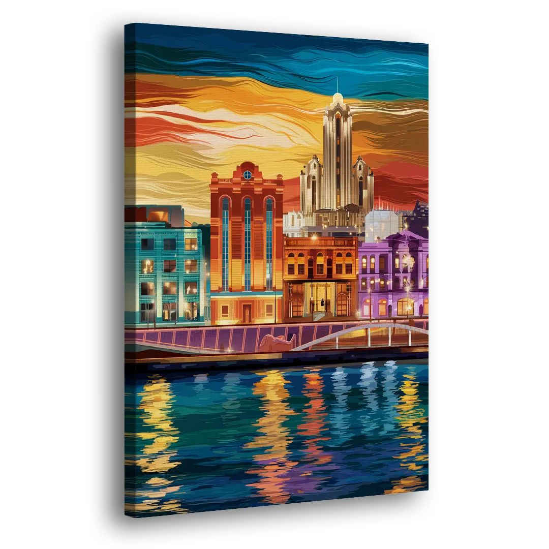 Detroit Vibrant Cityscape Side - Canvas Wall Art