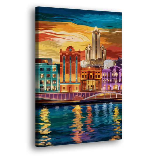 Detroit Vibrant Cityscape Side - Canvas Wall Art