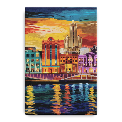 Detroit Vibrant Cityscape Front - Canvas Wall Art