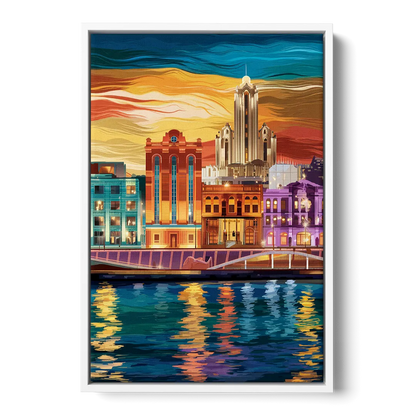 Detroit Vibrant Cityscape Front - White Canvas Wall Art