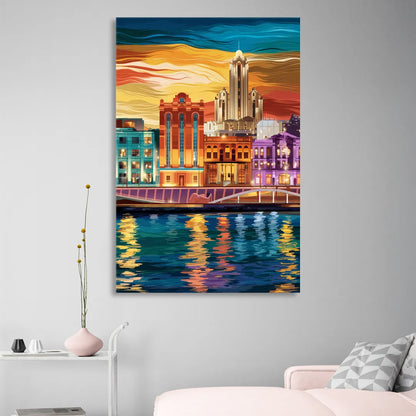 Detroit Vibrant Cityscape Living Room - Canvas Wall Art