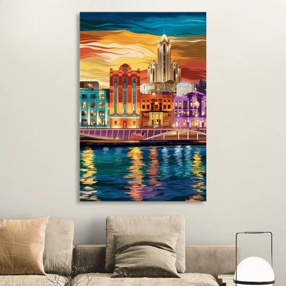 Detroit Vibrant Cityscape Sitting Room - Canvas Wall Art