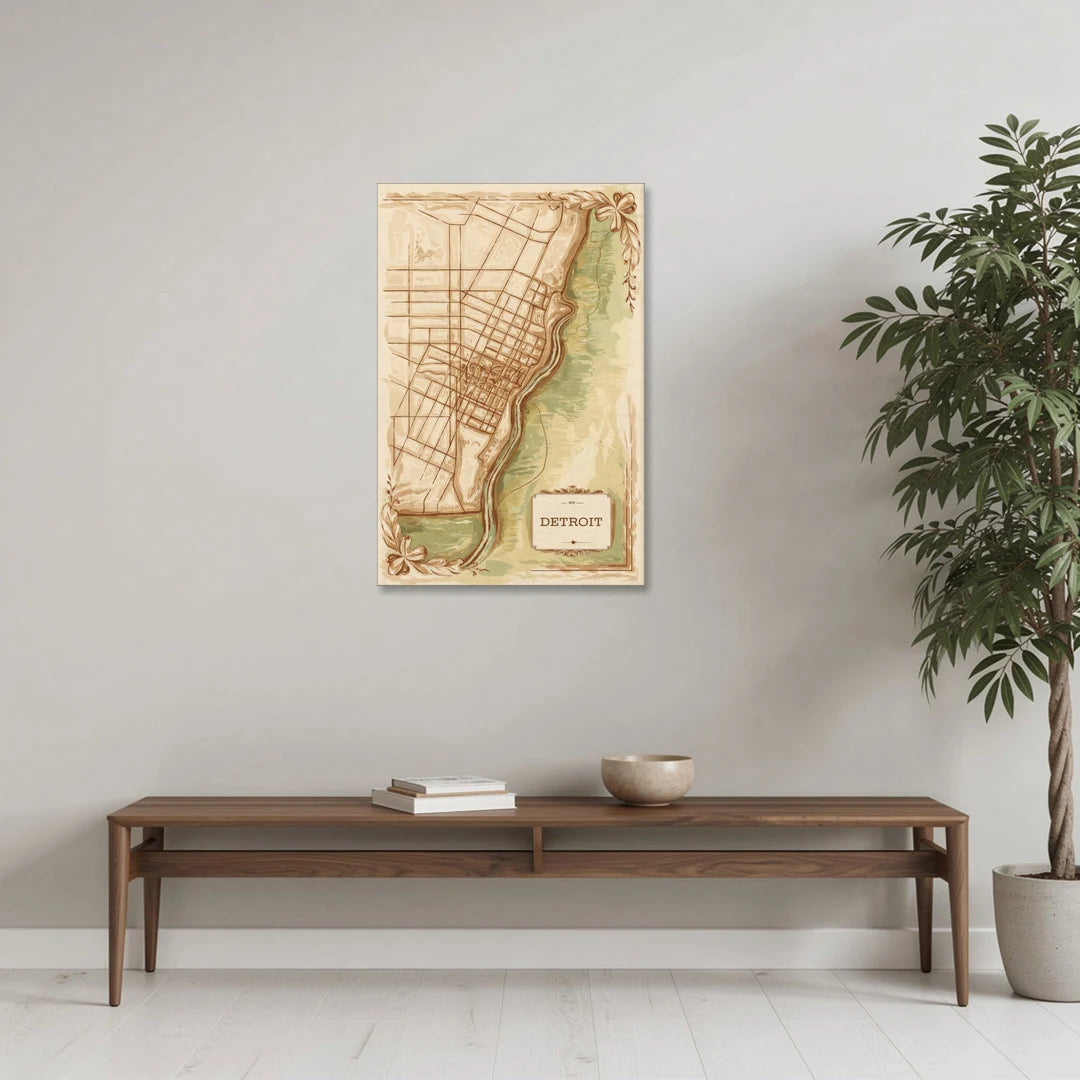 Detroit Vintage Map - Canvas Wall Art - Coffee Table - 24x36