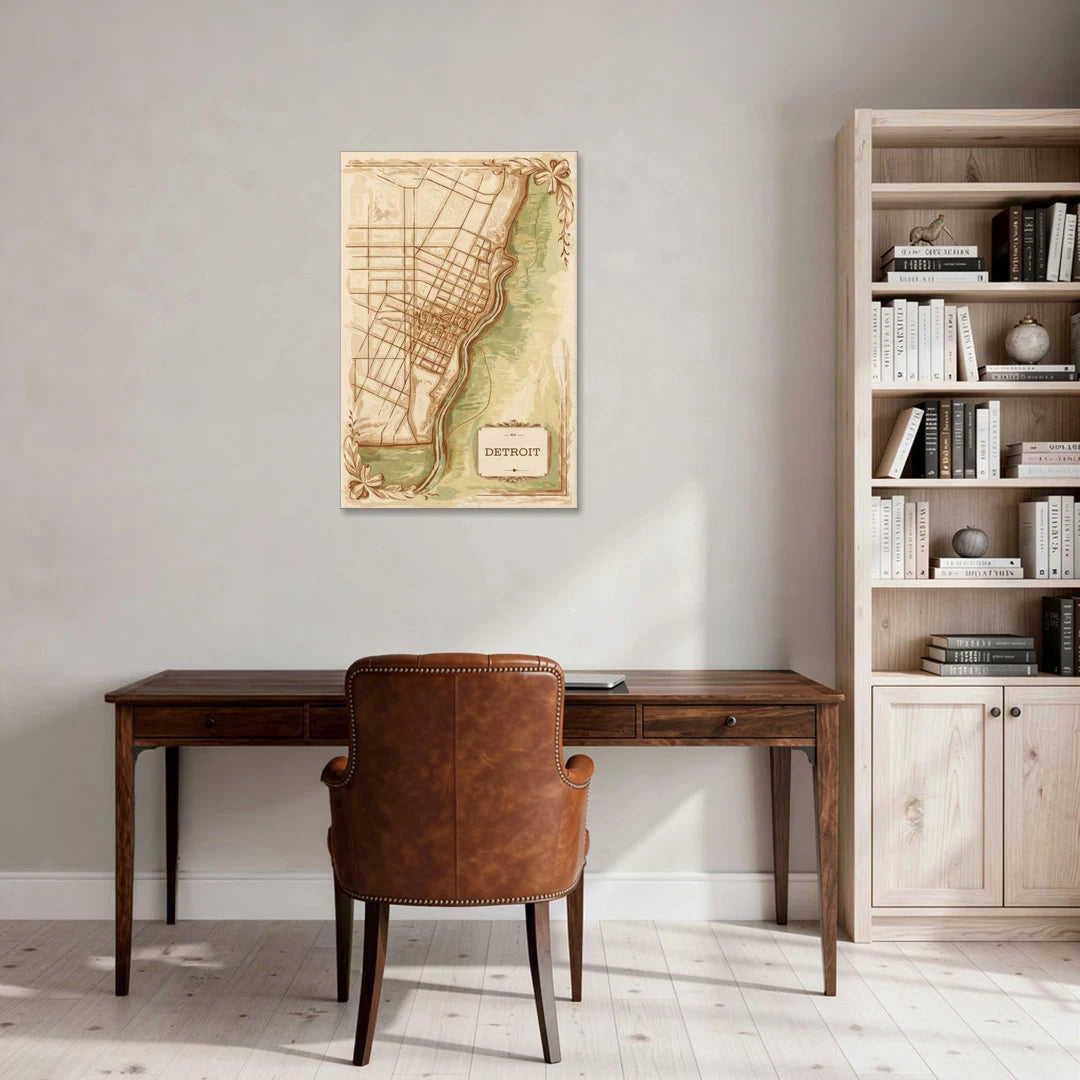 Detroit Vintage Map - Canvas Wall Art - Office - 24x36