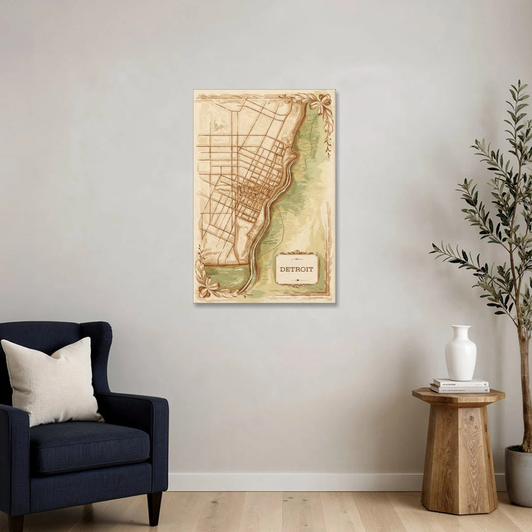 Detroit Vintage Map - Canvas Wall Art - Sofa - 24x36