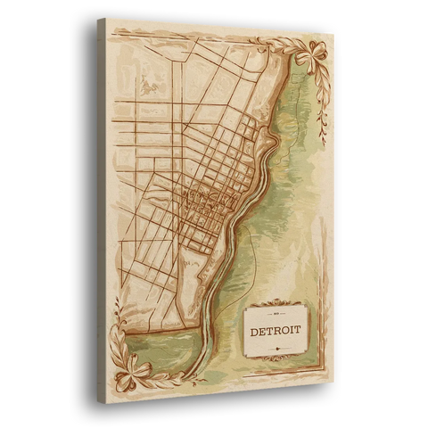 Detroit Vintage Map - Canvas Wall Art