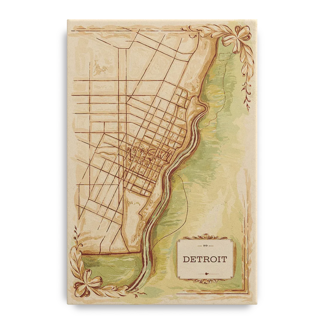 Detroit Vintage Map Front - Canvas Wall Art