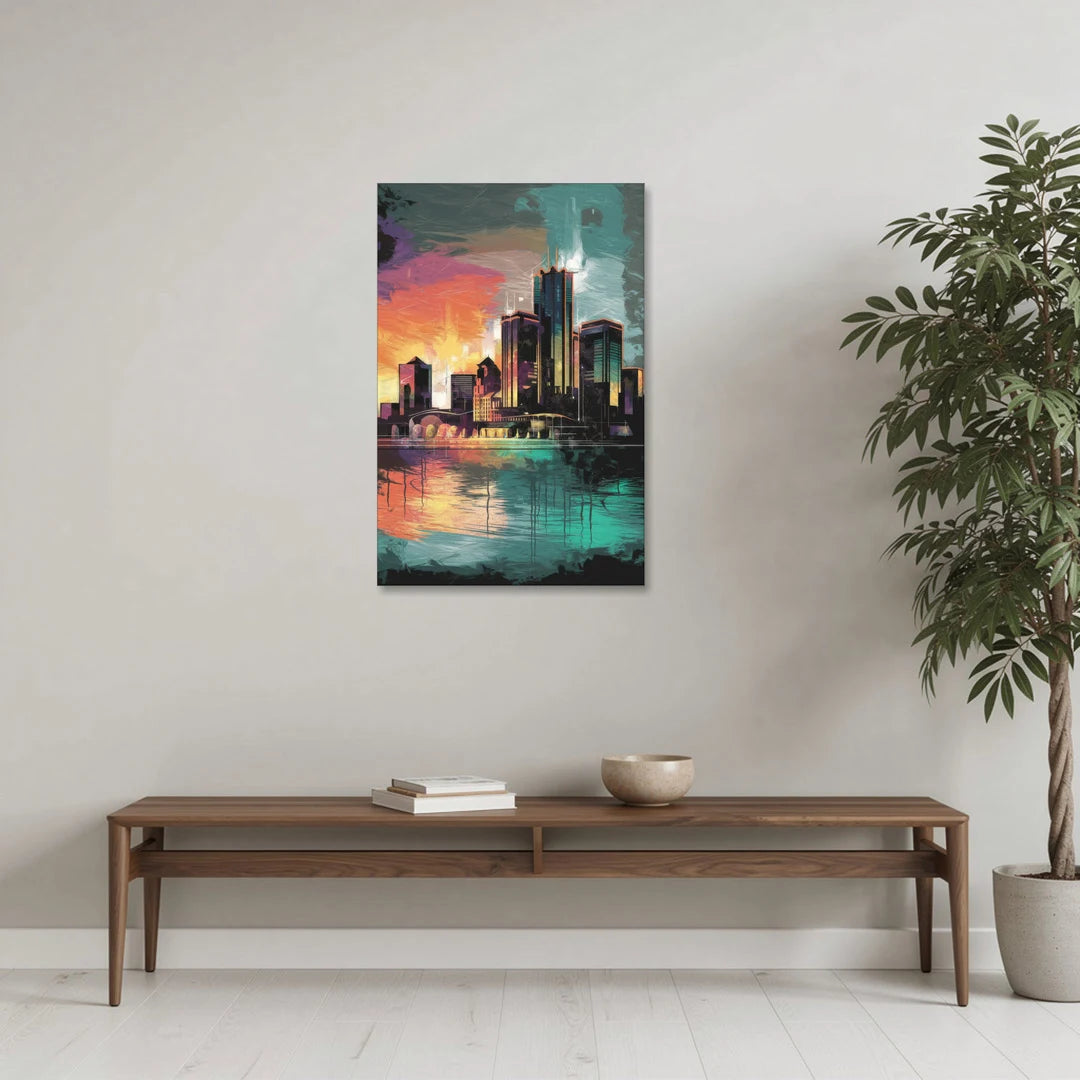 Detroit Waterfront Scene - Canvas Wall Art - Coffee Table - 24x36