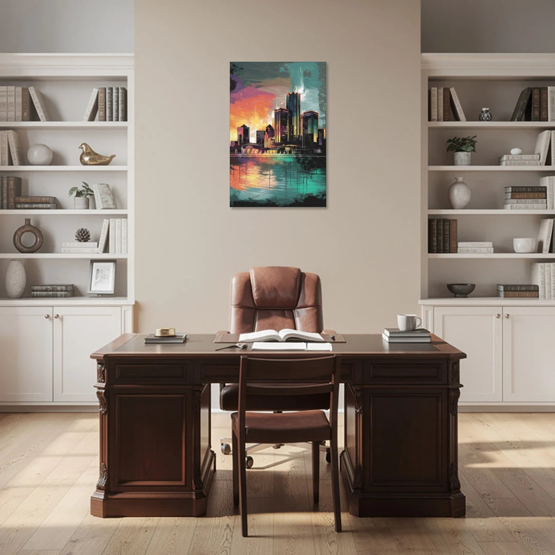 Detroit Waterfront Scene - Canvas Wall Art - Office - 24x36