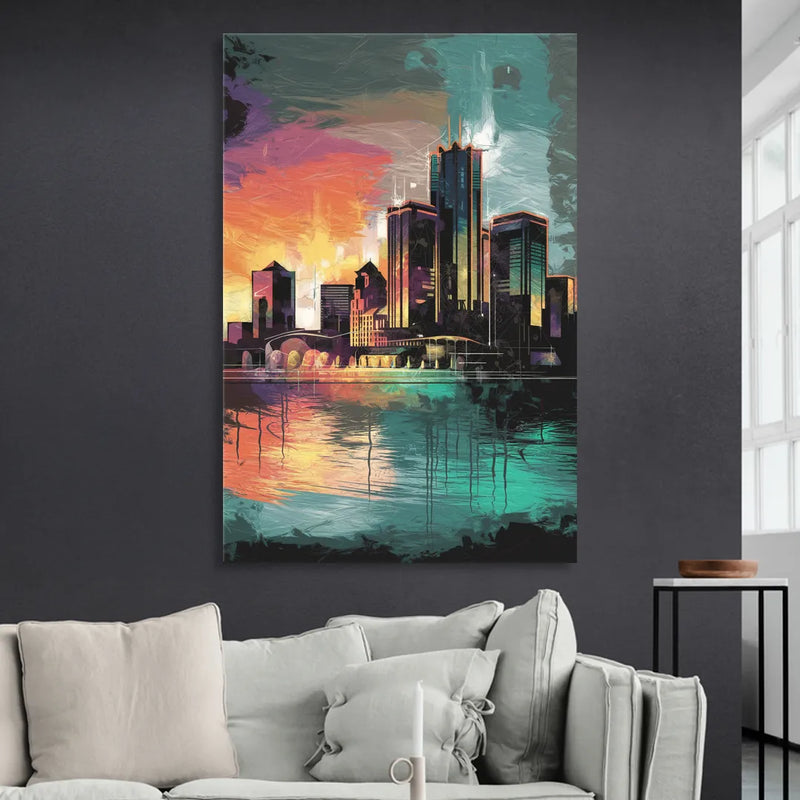 Detroit Waterfront Scene Sitting Room - Canvas Wall Art