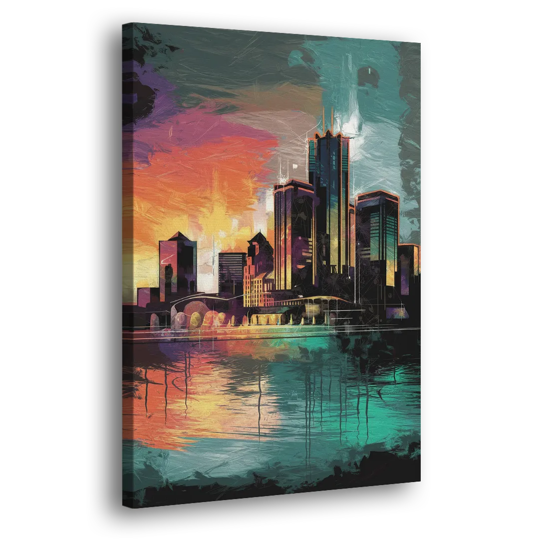 Detroit Waterfront Scene Side - Canvas Wall Art