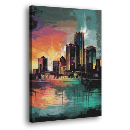 Detroit Waterfront Scene Side - Canvas Wall Art