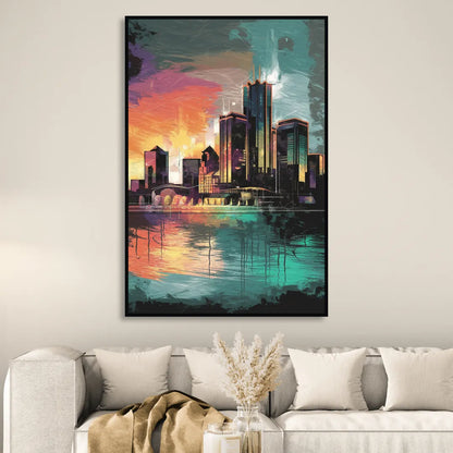 Detroit Waterfront Scene Sitting Room - Black Canvas Wall Art