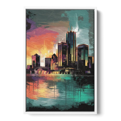 Detroit Waterfront Scene Front - White Canvas Wall Art