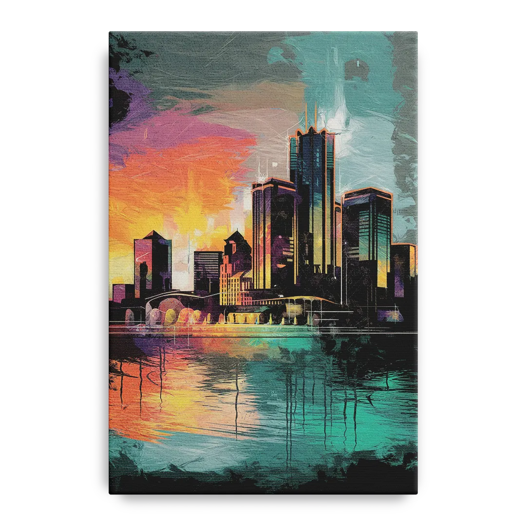 Detroit Waterfront Scene Front - Canvas Wall Art