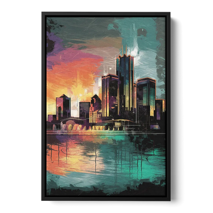 Detroit Waterfront Scene Front - Black Canvas Wall Art