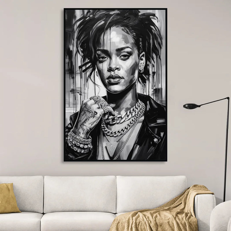 Diamond Aura Living Room - Black Canvas Wall Art