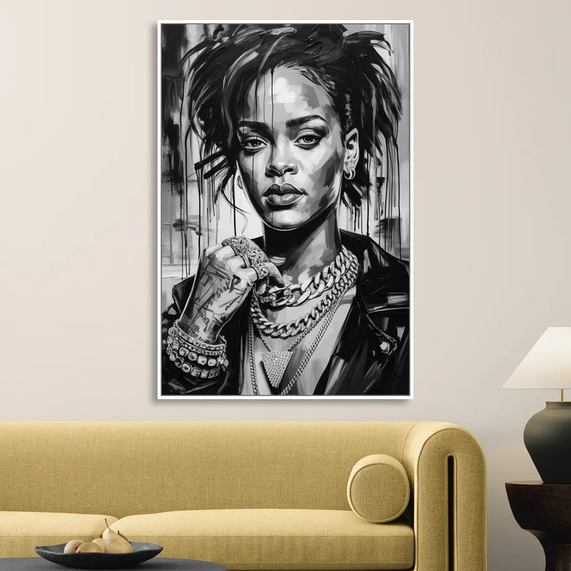Diamond Aura Sitting Room - White Canvas Wall Art