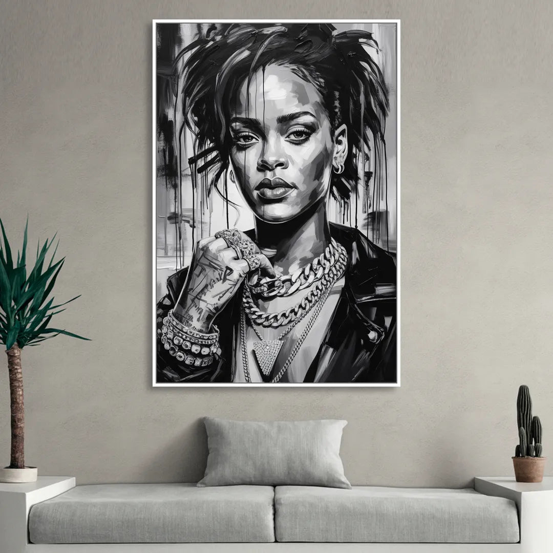 Diamond Aura Living Room - White Canvas Wall Art