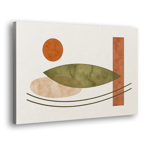 Dining Room Abstract Art with Horizontal Olive Leaf - Canvas Wall Art - Side