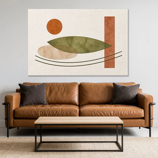 Dining Room Abstract Art with Horizontal Olive Leaf - Canvas Wall Art - Sofa - 60x40