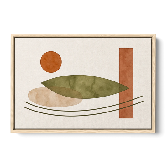 Dining Room Abstract Art with Horizontal Olive Leaf - Oak Framed Canvas Wall Art - Front