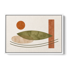 Dining Room Abstract Art with Horizontal Olive Leaf - White Framed Canvas Wall Art - Front