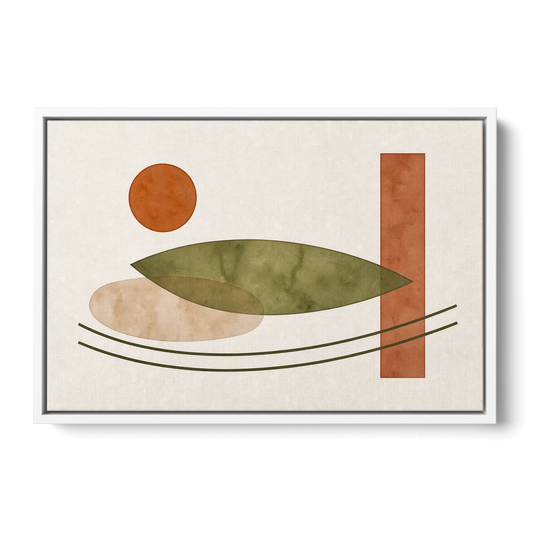 Dining Room Abstract Art with Horizontal Olive Leaf - White Framed Canvas Wall Art - Front
