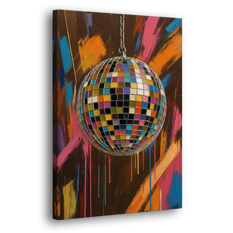 Disco Ball Painting in Bursting Color - Canvas Wall Art - Side