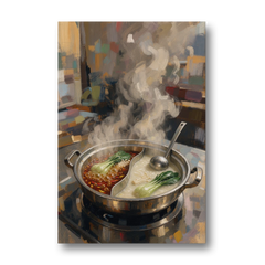 Divided Hot Pot with Red Chili and Milky Broth - Canvas Wall Art - Front